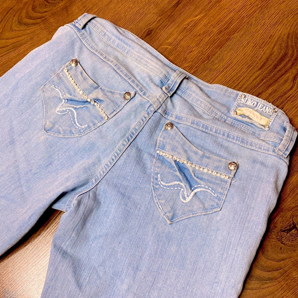 🌷 Suko Jeans🌷 Light Denim Rhinestone Jewelled Cotton Blend Capris